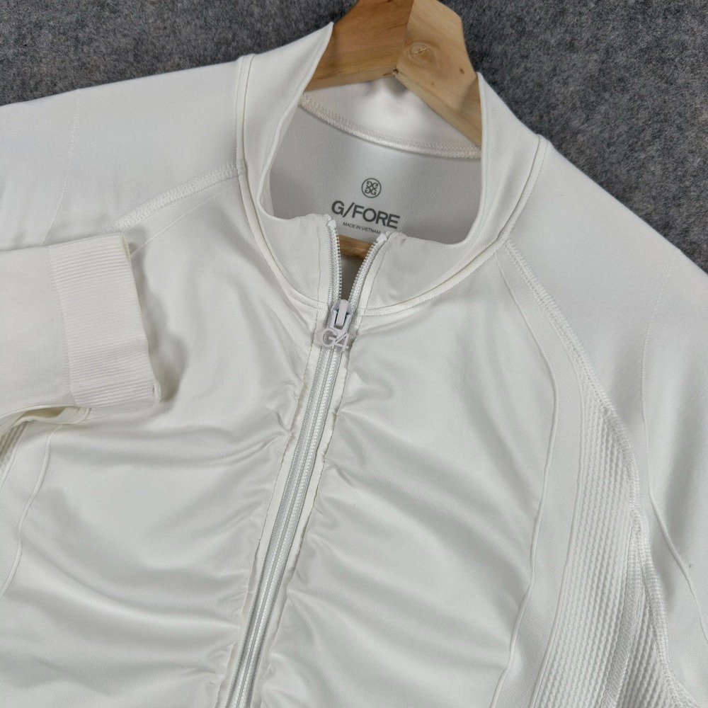 G/FORE Track Jacket Womens Large White Full Zip Knit Golf Thumbholes Pockets‎